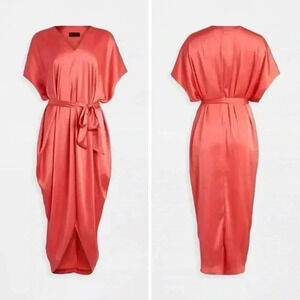 Hatch Maternity Riviera Dress Papaya P Petite Caftan Satin Tie Sash $378 NWT